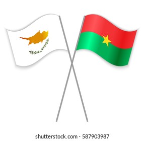 Cypriot and Burkinabe crossed flags. Cyprus combined with Burkina Faso isolated on white. Language learning, international business or travel concept.