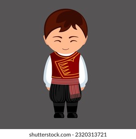 Cypriot male cartoon character in traditional ethnic costume. Man in Cyprus clothes. Isolated flat vector illustration.