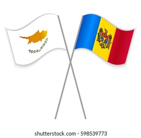 Cypriot and Moldovan crossed flags. Cyprus combined with Moldova isolated on white. Language learning, international business or travel concept.