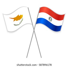 Cypriot and Paraguayan crossed flags. Cyprus combined with Paraguay isolated on white. Language learning, international business or travel concept.