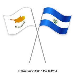 Cypriot and Salvadoran crossed flags. Cyprus combined with El Salvador isolated on white. Language learning, international business or travel concept.
