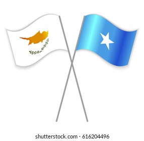 Cypriot and Somali crossed flags. Cyprus combined with Somalia isolated on white. Language learning, international business or travel concept.