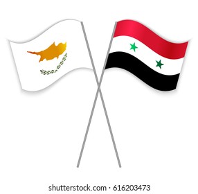 Cypriot and Syrian crossed flags. Cyprus combined with Syria isolated on white. Language learning, international business or travel concept.