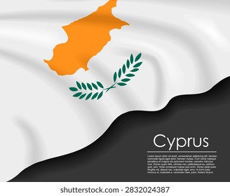 Cypriot waving flag template with a dark background and text placeholder for national day or travel concept. Vector illustration.