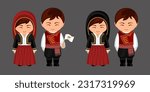 Cypriots in national costume. Couple in Cyprus traditional clothes. Man and woman cartoon character. Isolated flat vector illustration.