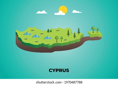 Cyprus 3d isometric map with topographic details mountains, trees and soil vector illustration design
