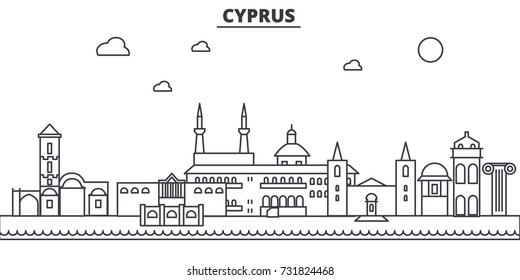 Cyprus architecture line skyline illustration. Linear vector cityscape with famous landmarks, city sights, design icons. Landscape wtih editable strokes