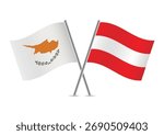 Cyprus and Austria crossed flags. Cypriot and Austrian flags on a white background. Vector icon set. Vector illustration.