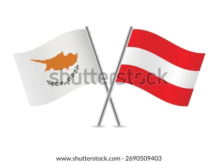 Cyprus and Austria crossed flags. Cypriot and Austrian flags on a white background. Vector icon set. Vector illustration.