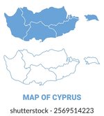 Cyprus Blue map flat regions border outline vector illustration