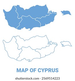 Cyprus Blue map flat regions border outline vector illustration