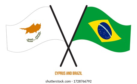 Cyprus and Brazil Flags Crossed And Waving Flat Style. Official Proportion. Correct Colors.