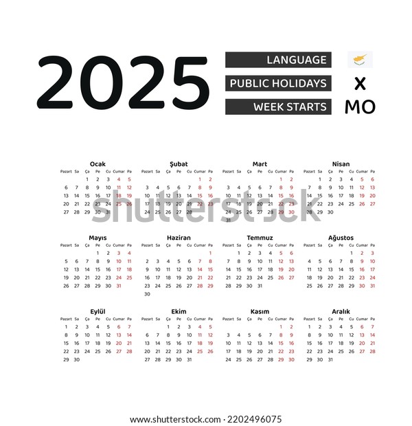 Cyprus Calendar 2025 Week Starts Monday Stock Vector (Royalty Free