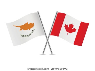 Cyprus and Canada crossed flags. Cypriot and Canadian flags on a white background. Vector icon set. Vector illustration.