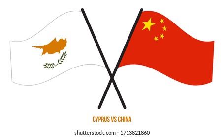 Cyprus and China Flags Crossed And Waving Flat Style. Official Proportion. Correct Colors.