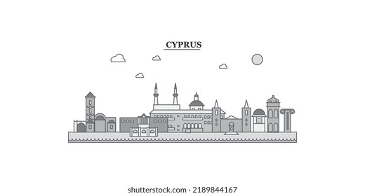 Cyprus city skyline isolated vector illustration, icons