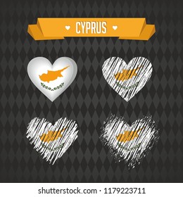 Cyprus. Collection of four vector hearts with flag. Heart silhouette