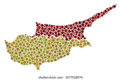 Cyprus Countries Map collage of circle elements in different sizes. Randomized round blots are combined into Cyprus Countries Map mosaic. Vector geographic map vector illustration.