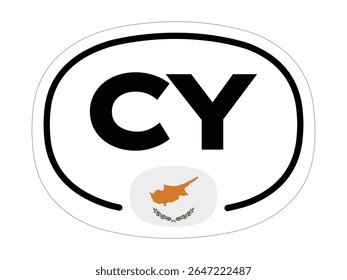 Cyprus Country Code Sticker – Oval CY with Map and Olive Branches – High Quality Vectorial Stock Image