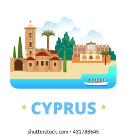 Cyprus country design template. Flat cartoon style historic sight showplace web site vector illustration. World vacation travel sightseeing Europe collection. Church of St Lazarus Bellapais Abbey