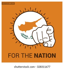 Cyprus  country flag in Circle and pointing finger at viewer typography Ready for the Nation. Vector Illustration