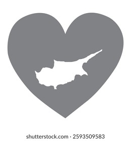 Cyprus country map inside a grey love heart national pride