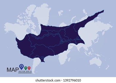 Cyprus country map,border,cyprus map - blue pastel graphic background . Vector illustration eps 10. High detailed blue map of Cyprus. - Vector - Vector