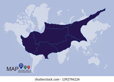 Cyprus country map,border,cyprus map - blue pastel graphic background . Vector illustration eps 10. High detailed blue map of Cyprus. - Vector - Vector