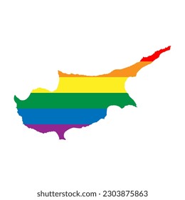 Cyprus country silhouette. Country map silhouette in rainbow colors of LGBT flag.