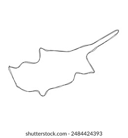 Cyprus country simplified map.Thin triple pencil sketch outline isolated on white background. Simple vector icon