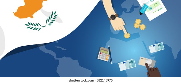 Cyprus economy fiscal money trade concept illustration of financial banking budget with flag map and currency