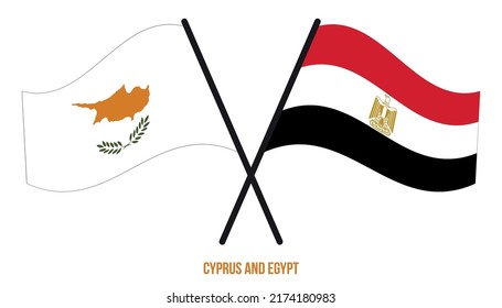 Cyprus and Egypt Flags Crossed And Waving Flat Style. Official Proportion. Correct Colors.