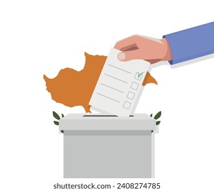 Cyprus election concept. Hand puts vote bulletin into vote box.