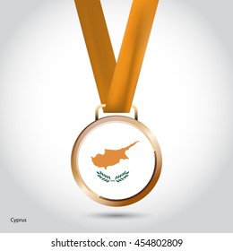 Cyprus Flag in Bronze Medal. Olympic Game Bronze Medal. Vector Illustration