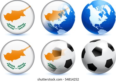 Cyprus Flag Button with Global Soccer Event Original Illustration