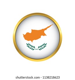 Cyprus flag button, Golden on a white background,flag of Cyprus Round badge or icon isolated. Vector illustration.