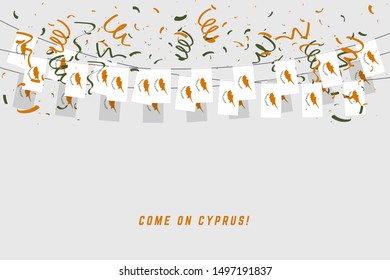 Cyprus flag with confetti on white background, Hang bunting for Cyprus celebration template banner.