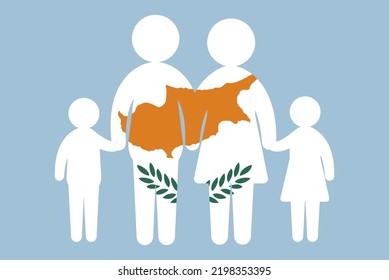 Cyprus flag with family concept, vector element, parent and kids holding hands, immigrant idea, happy family with Cyprus flag, flat design asset
