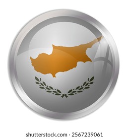 Cyprus flag - glossy circle button displays a colorful flag representing a country cultural identity and heritage. The essence of national pride and unity.