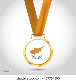 Cyprus Flag in gold Medal. Vector Illustration. RIO Olympic Game gold Medal. Vector Illustration