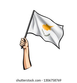 Cyprus flag and hand on white background. Vector illustration