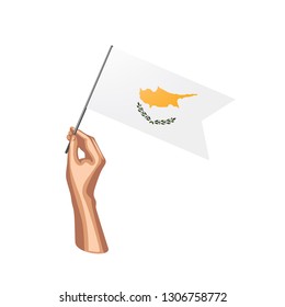 Cyprus flag and hand on white background. Vector illustration