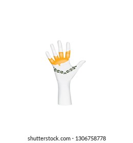 Cyprus flag and hand on white background. Vector illustration
