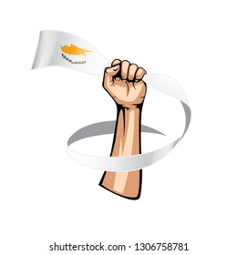Cyprus flag and hand on white background. Vector illustration