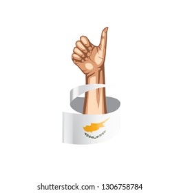Cyprus flag and hand on white background. Vector illustration