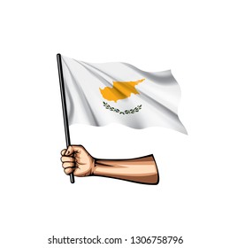 Cyprus flag and hand on white background. Vector illustration