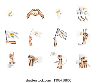 Cyprus flag and hand on white background. Vector illustration