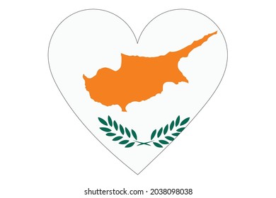 Cyprus flag in heart shape isolated on white background.