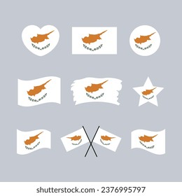 Icono de la bandera de Chipre conjunto vector aislado en un fondo gris. Elemento de diseño gráfico de bandera chipriota. Colección de símbolos de la bandera de Chipre. Juego de iconos de la bandera de Chipre en estilo plano