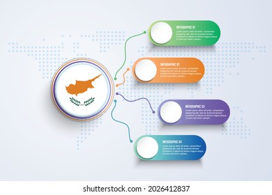 Cyprus Flag with Infographic Design isolated on Dot World map. Vector illustration.
